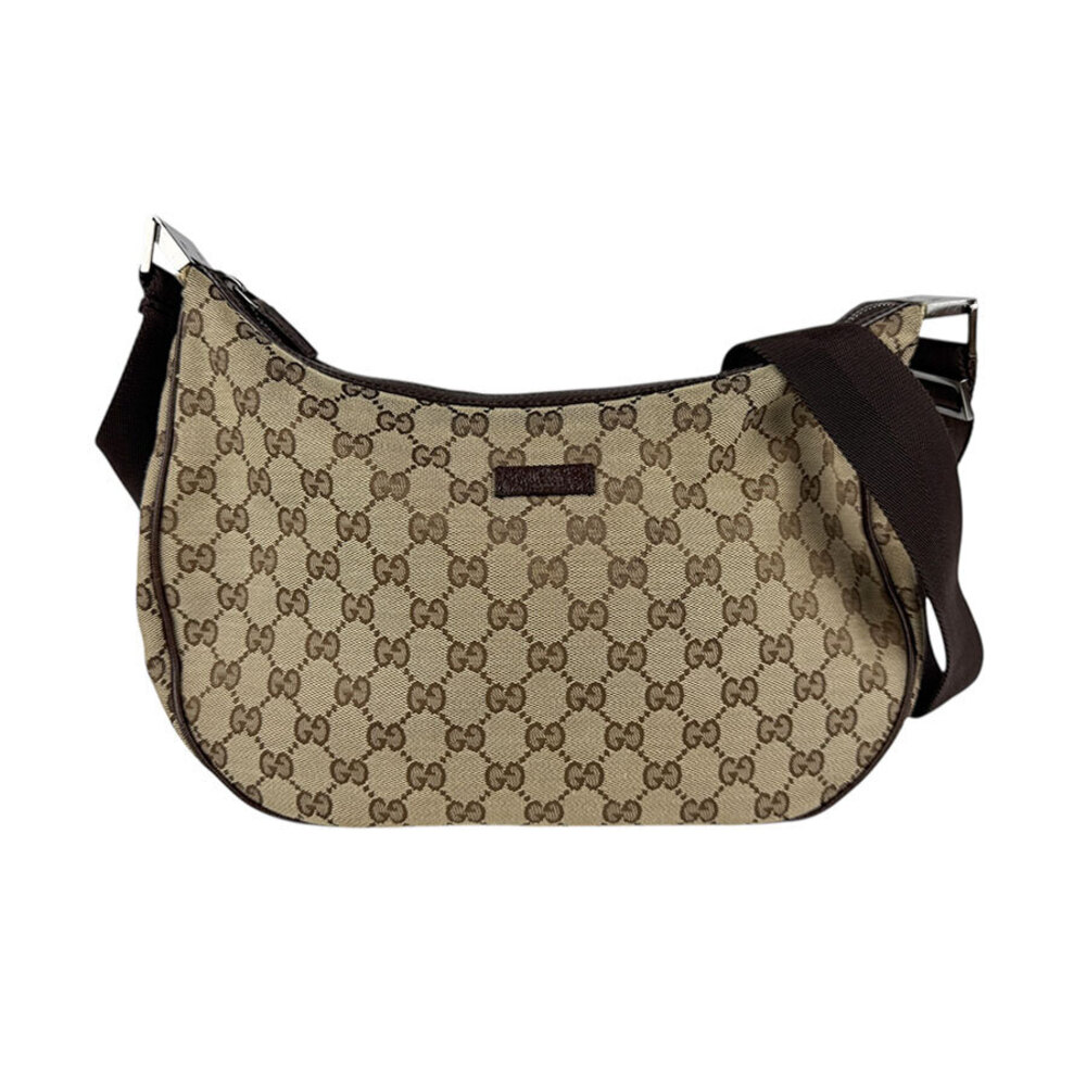 Gucci GG Canvas Hobo Bag monogram pattern brown leather